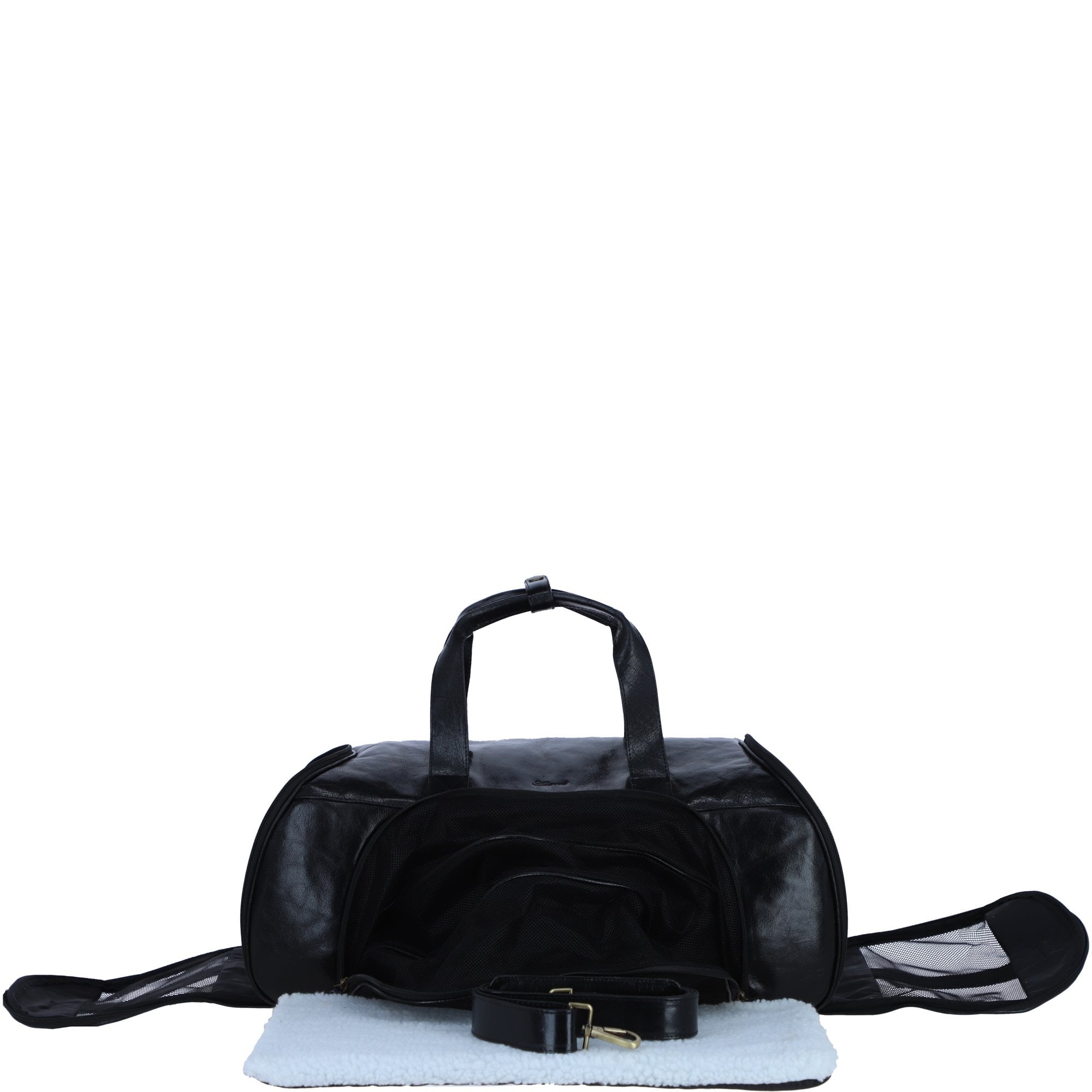 Ashwood Leather Expandable Travel Carrier Bag for Dogs & Cats in Black: K9-T01