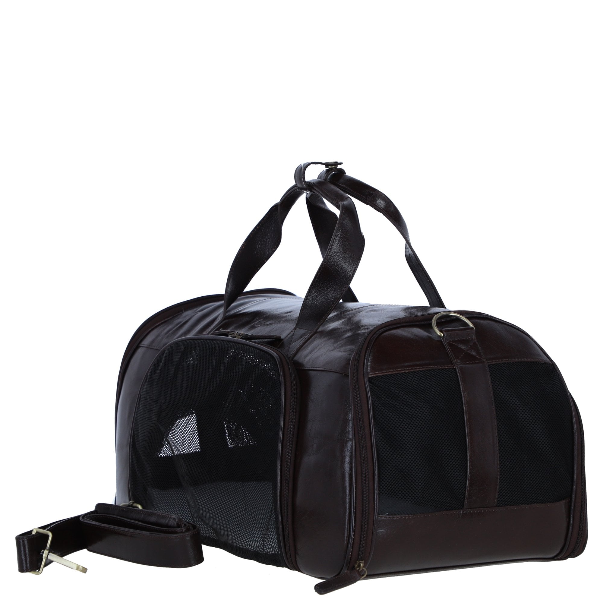 Ashwood Leather Expandable Travel Carrier Bag for Dogs & Cats in Brown: K9-T01
