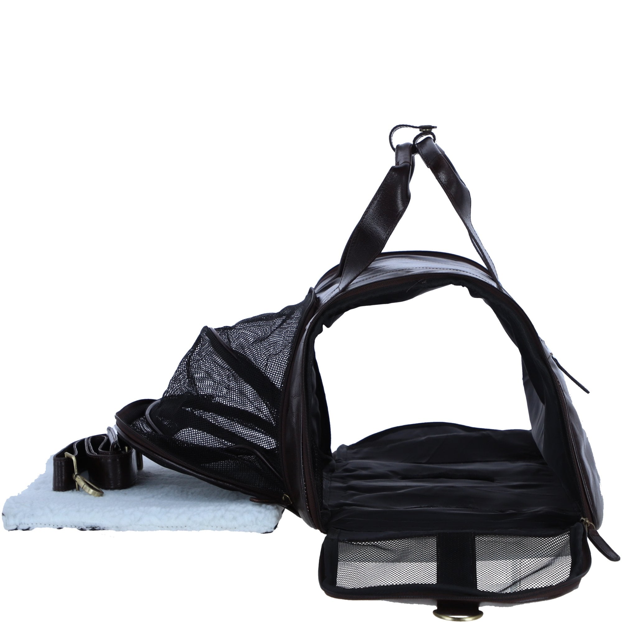 Ashwood Leather Expandable Travel Carrier Bag for Dogs & Cats in Brown: K9-T01