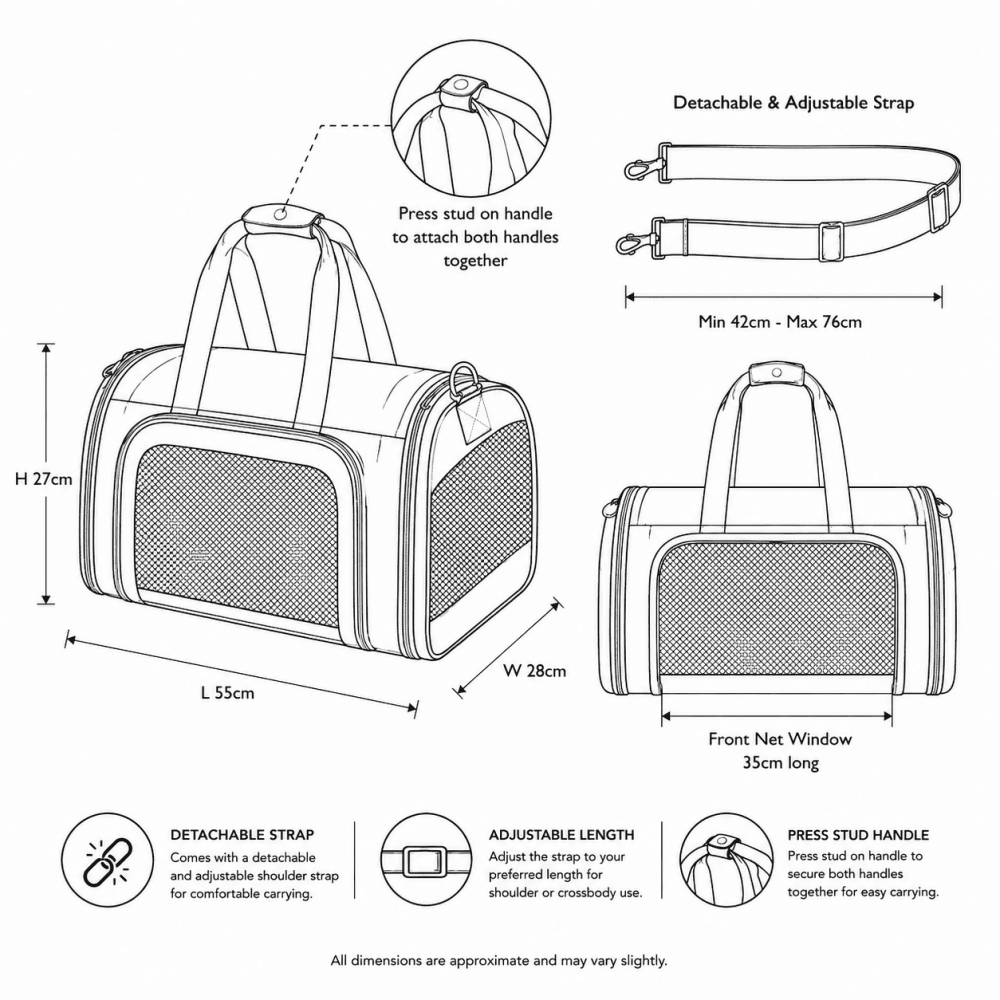 Ashwood Leather Expandable Travel Carrier Bag for Dogs & Cats in Black: K9-T01