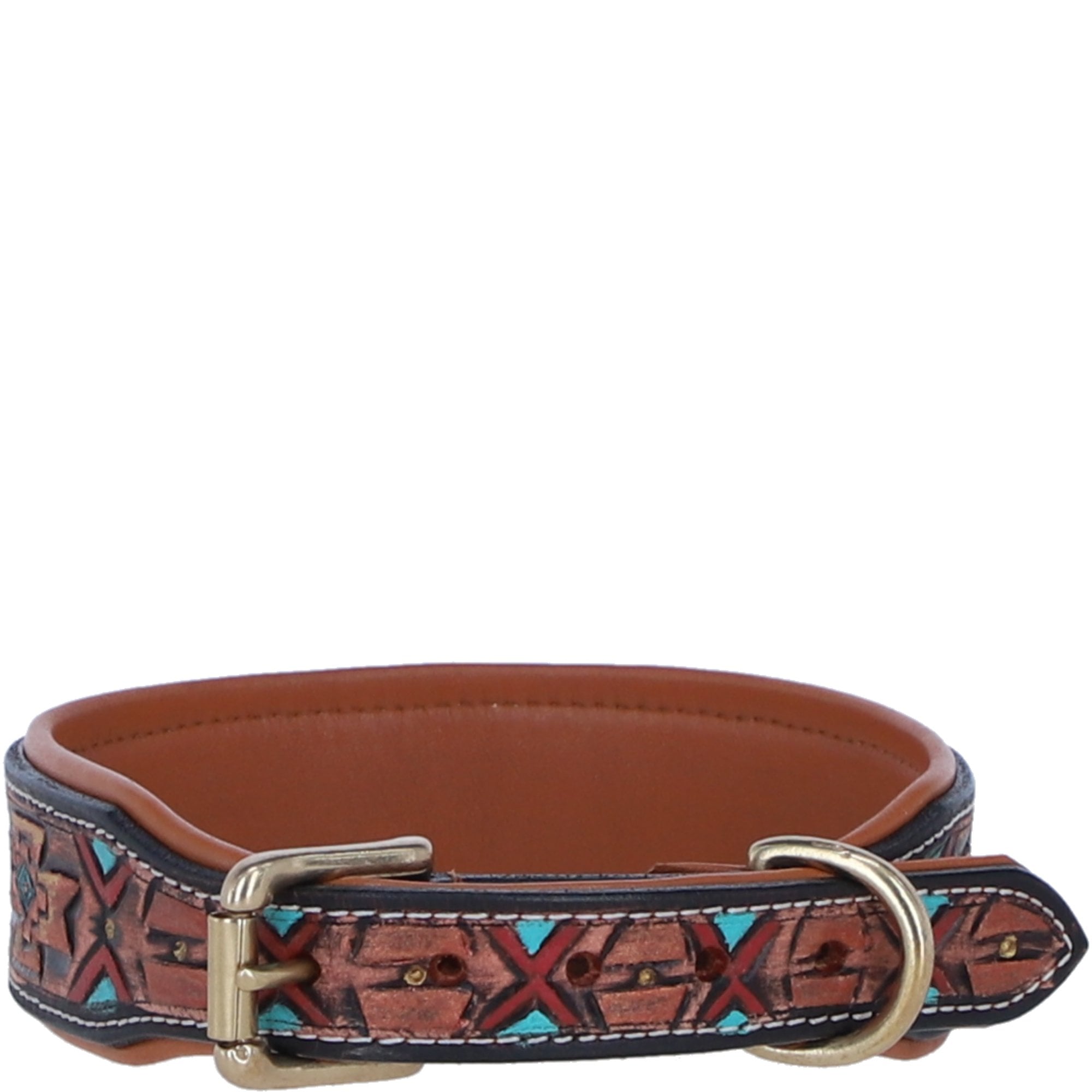 Ashwood Leather Handcrafted Patterned Leather Dog Collar with Brass Hardware in Multi: K9-C13