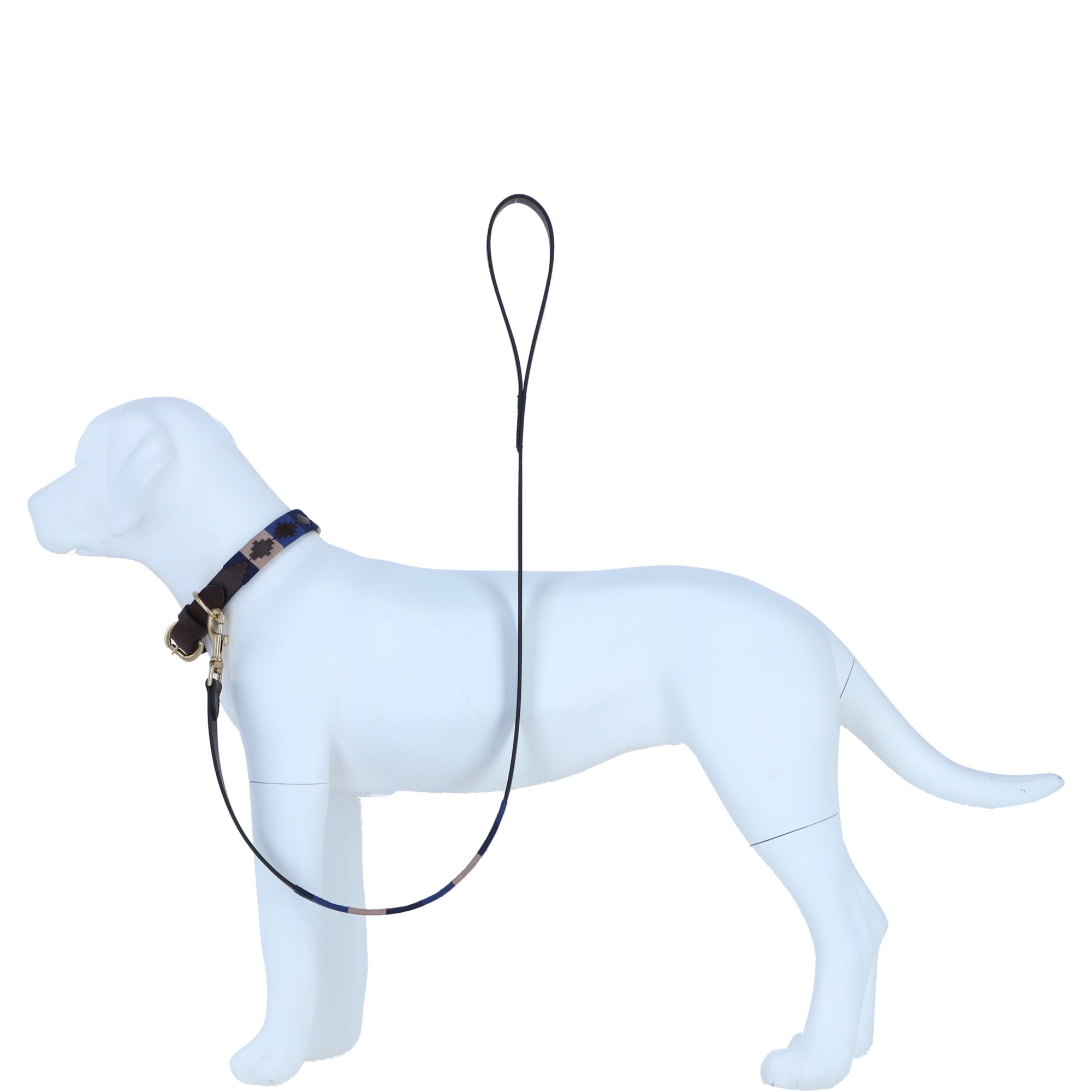 Ashwood Leather Handmade Patchwork Dog Lead in Brn/navy/beige: k9-L06