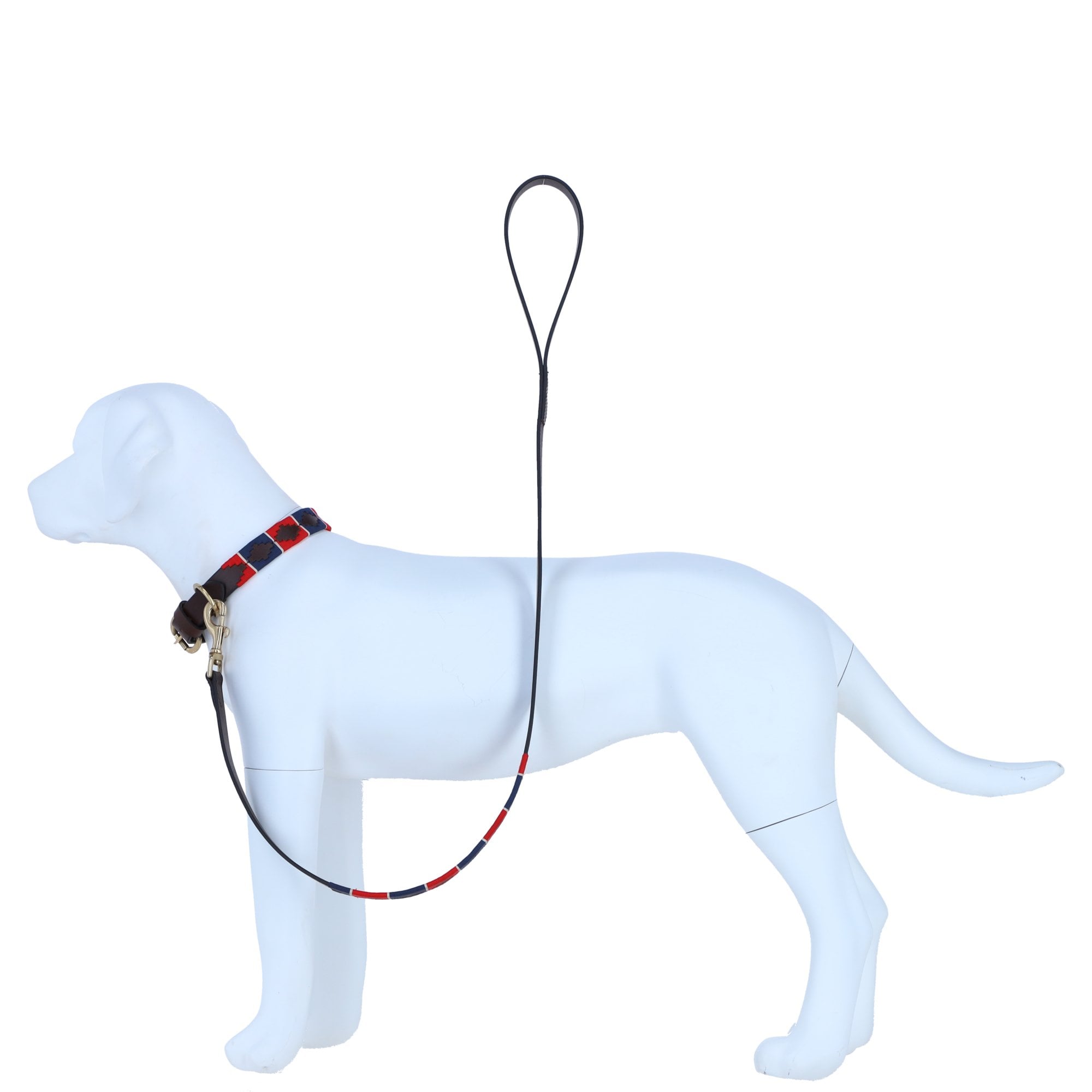 Ashwood Leather Handmade Patchwork Dog Lead in Brn/navy/red: k9-L06