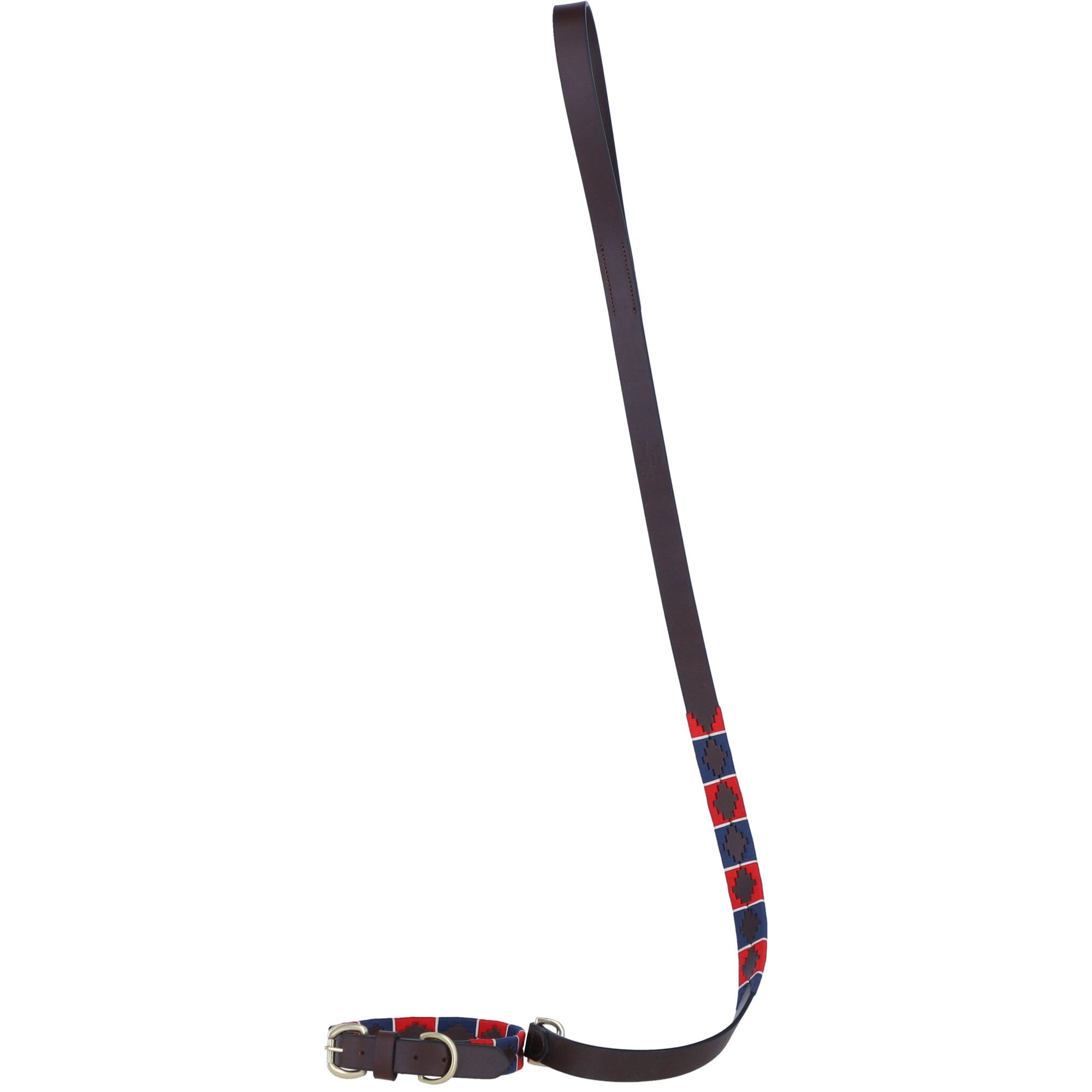 Ashwood Leather Handmade Patchwork Dog Lead in Brn/navy/red: k9-L06
