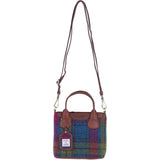 Ashwood Leather & Harris Tweed® Cloth Handbag with Removable Crossbody Strap Tan/Purple: TW-21-13-TP