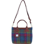 Versatile Ashwood Leather & Harris Tweed® Cloth Shoulder Bag Tan/Purple: TW-22-13-TP