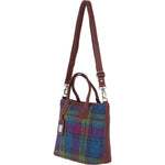 Versatile Ashwood Leather & Harris Tweed® Cloth Shoulder Bag Tan/Purple: TW-22-13-TP