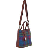 Versatile Ashwood Leather & Harris Tweed® Cloth Shoulder Bag Tan/Purple: TW-22-13-TP
