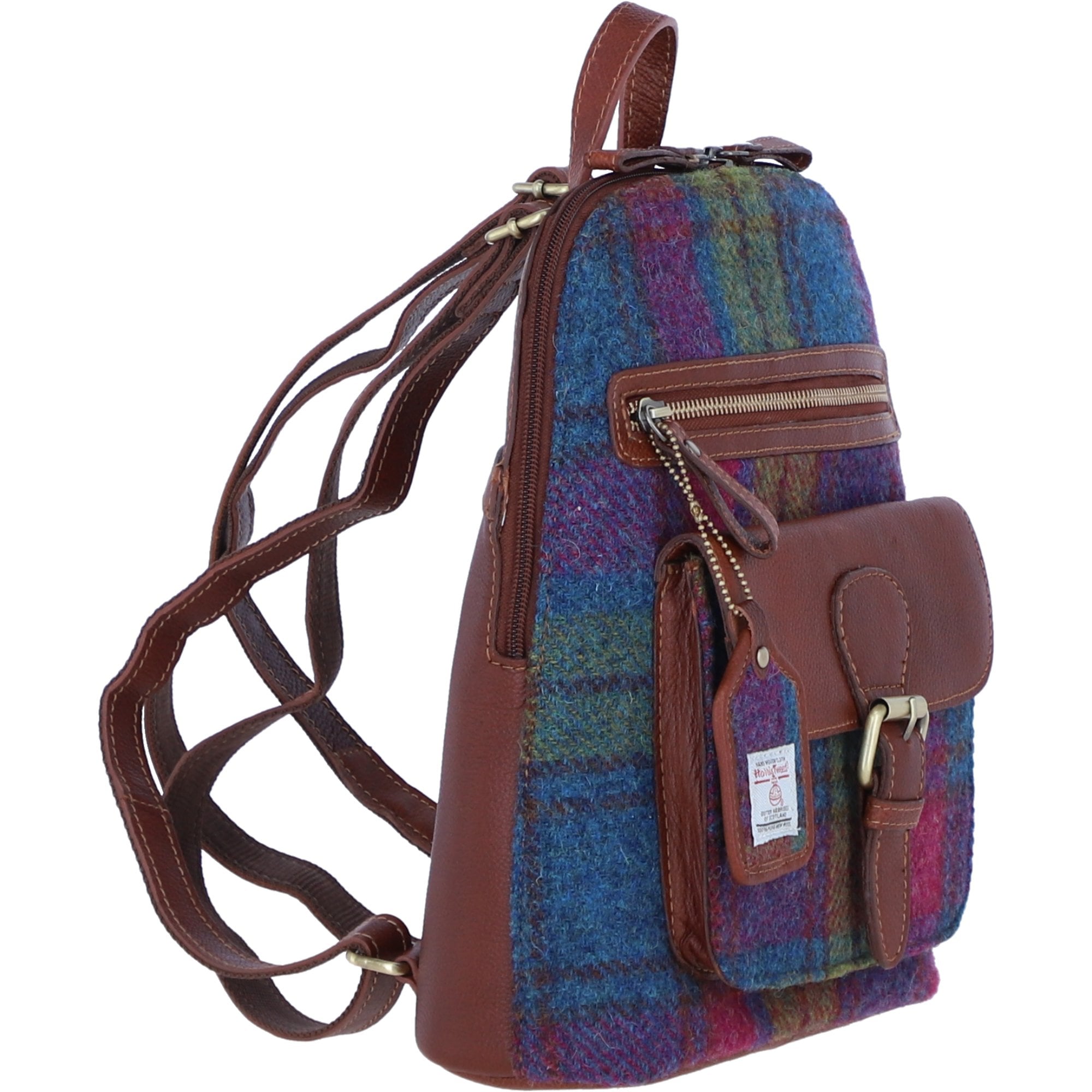 Exquisite Ashwood Leather & Harris Tweed® Cloth Backpack Tan/Purple: TW-25-13-TP