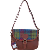 Elegant Ashwood Leather & Harris Tweed® Cloth Crossbody Bag Tan/Purple: TW-27-013-TP