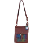 Ashwood Leather & Harris Tweed® Cloth Crossbody Bag Tan/Purple: TW-24-13-TP