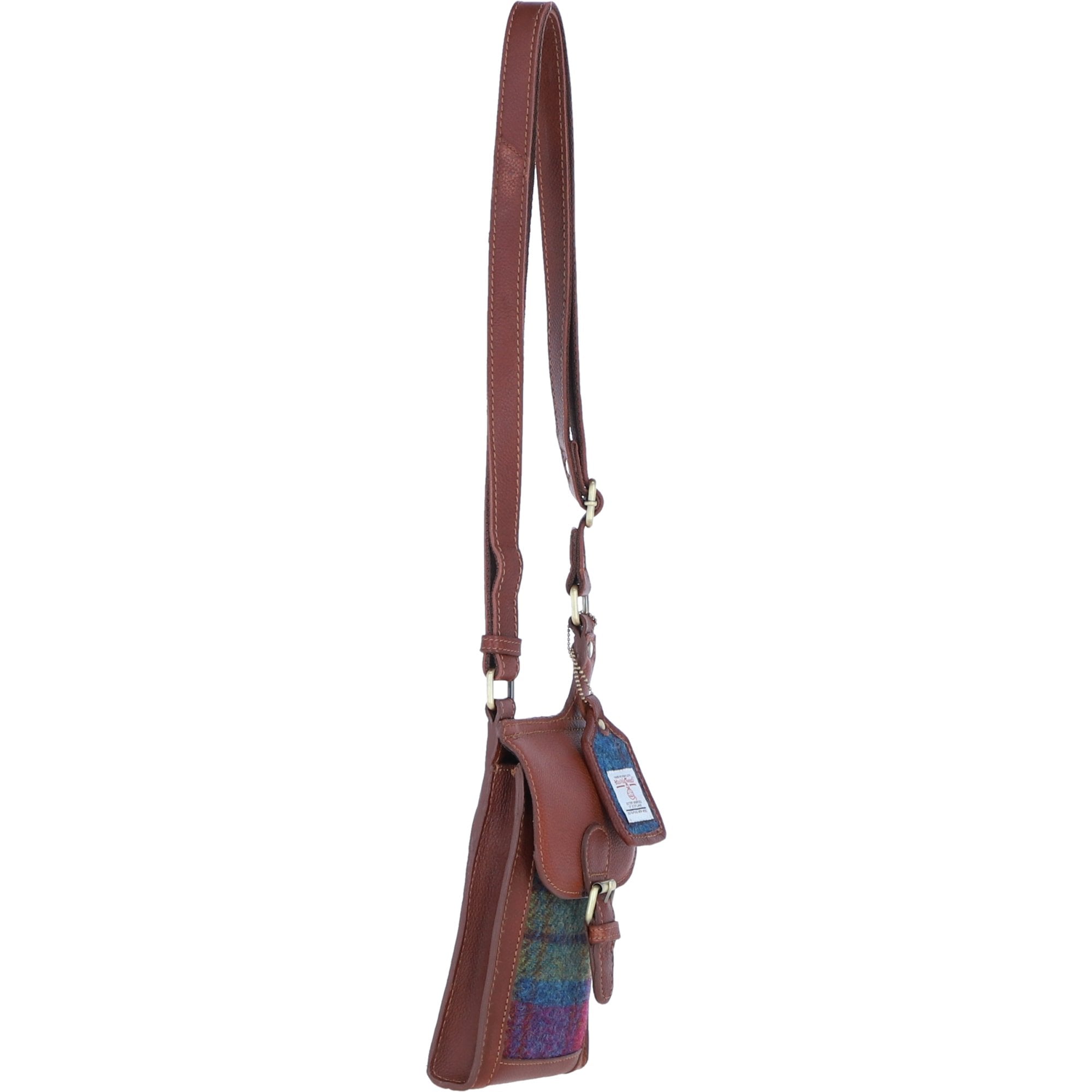 Ashwood Leather & Harris Tweed® Cloth elegance Crossbody Bag Tan/Purple: TW-20-13-TP