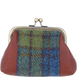 Ashwood Leather & Harris Tweed® Cloth Classic Kiss-Lock Purse Tan/Purple: TW-13-13-TP