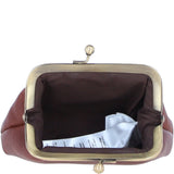 Ashwood Leather & Harris Tweed® Cloth Classic Kiss-Lock Purse Tan/Purple: TW-13-13-TP