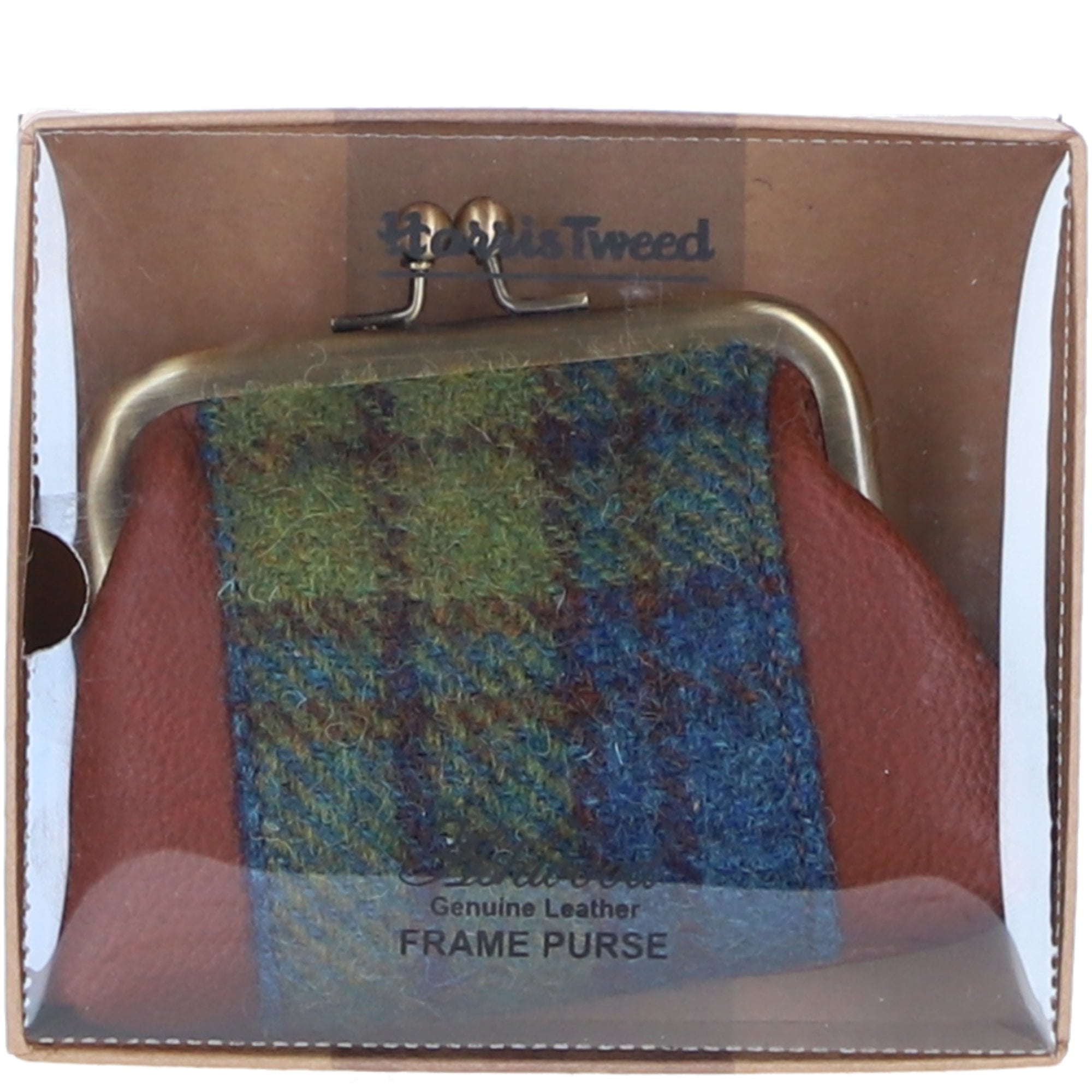 Ashwood Leather & Harris Tweed® Cloth Classic Kiss-Lock Purse Tan/Purple: TW-13-13-TP