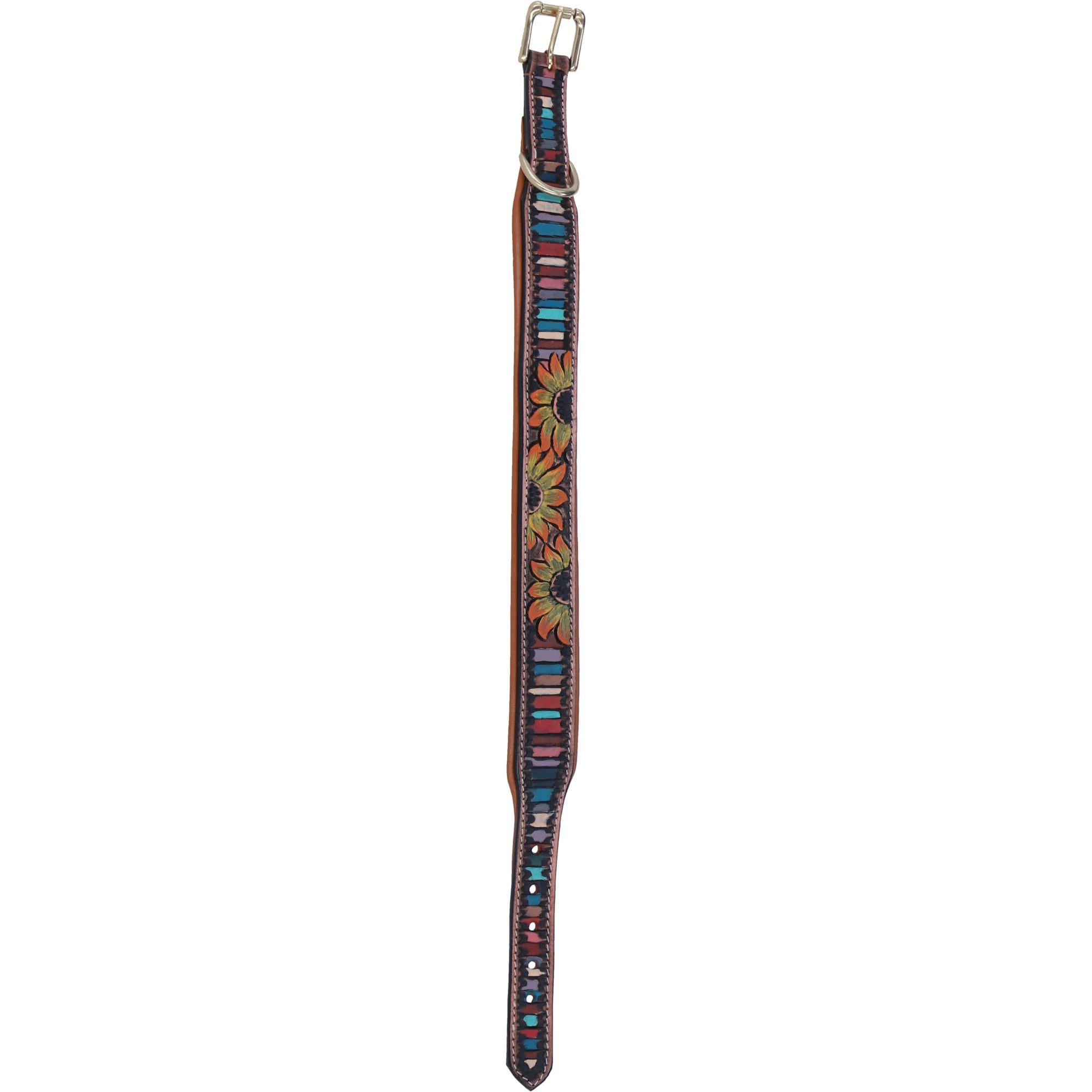 Ashwood Leather Handcrafted & Hand-Painted Multi-Colour Sunflower Design Dog Collar: K9-C15