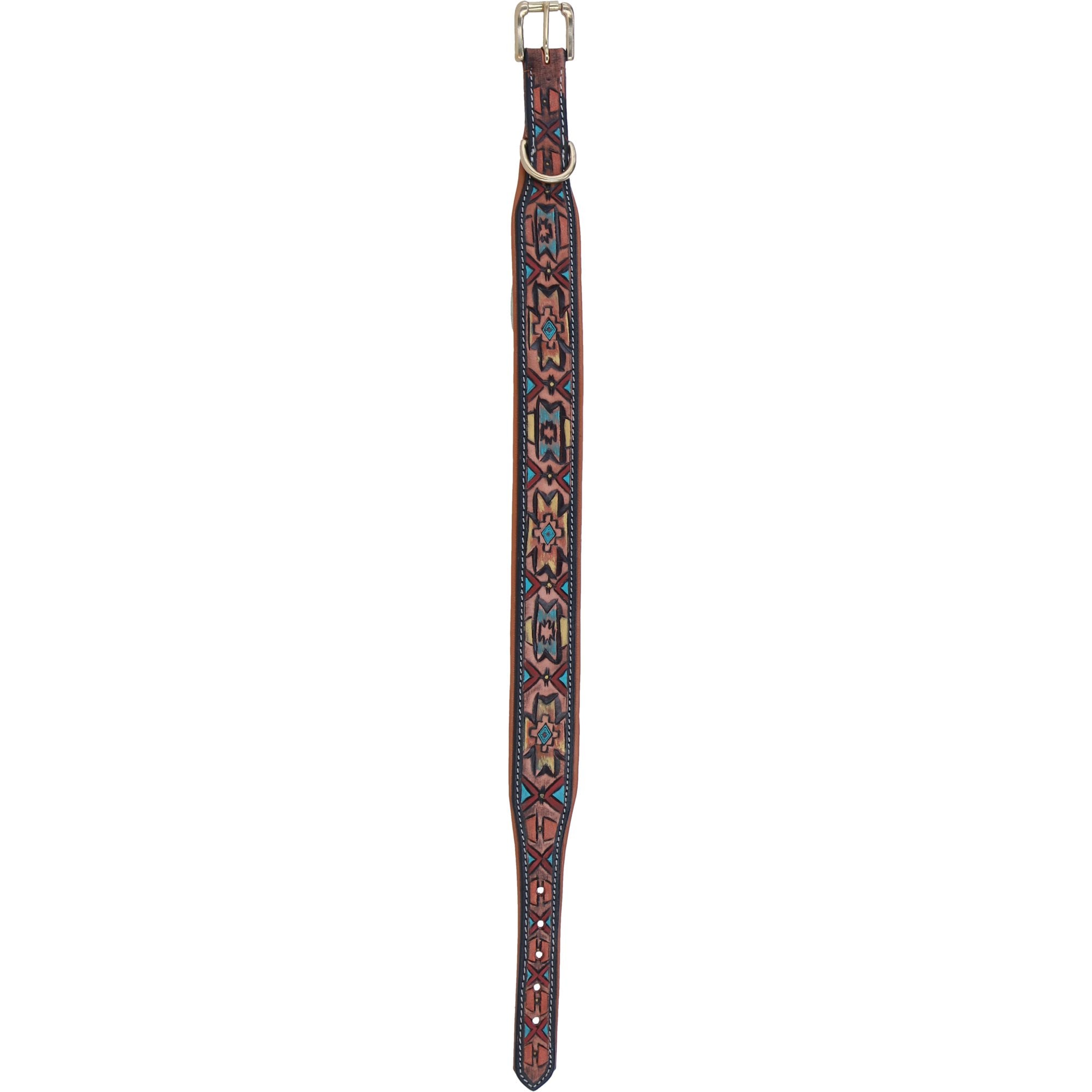 Ashwood Leather Handcrafted Patterned Leather Dog Collar with Brass Hardware in Multi: K9-C13