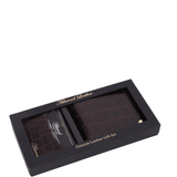 Ashwood Leather Croc Embossed Wallet & Card Holder Gift Set in Cherry: 30933