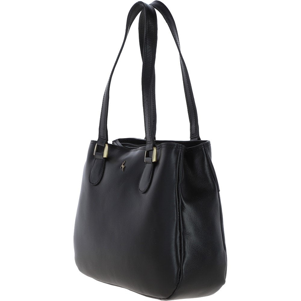 Ashwood Womens Three Section Leather Shoulder Bag Black: V-31