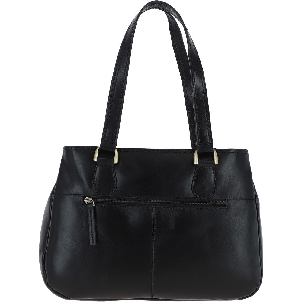 Ashwood Womens Three Section Leather Shoulder Bag Black: V-31