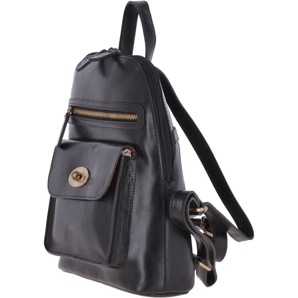 Vegetable Tanned Small Leather Backpack Black: V-25