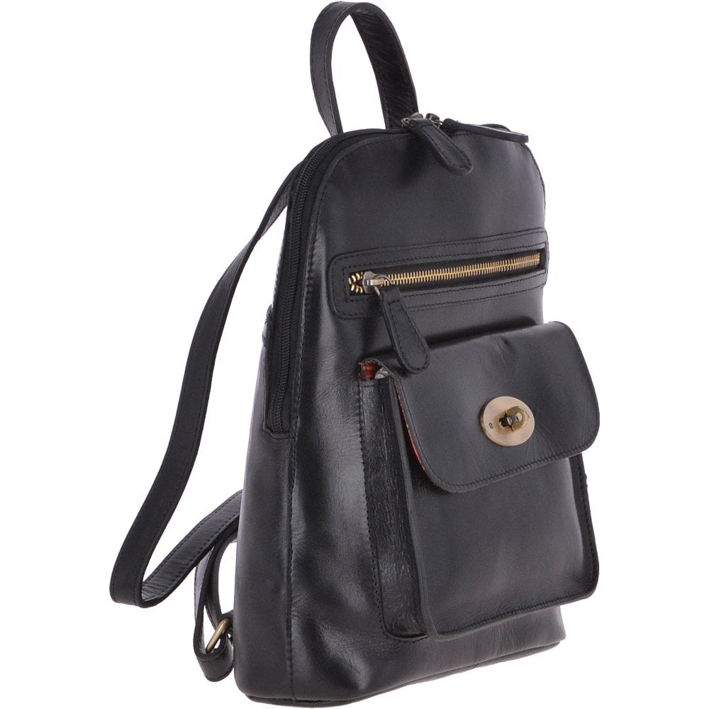 Vegetable Tanned Small Leather Backpack Black: V-25