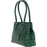 Ashwood Leather Crocodile Print Two Section With Mid Purse Bag Green: C-54