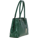 Ashwood Leather Crocodile Print Two Section With Mid Purse Bag Green: C-54