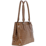Ashwood Leather Crocodile Print Two Section With Mid Purse Bag Tan: C-54