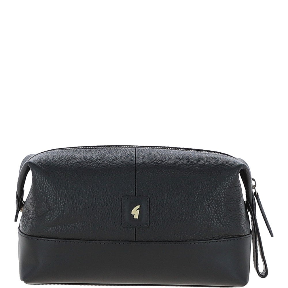Mens Leather Washbag Black: GB Milo