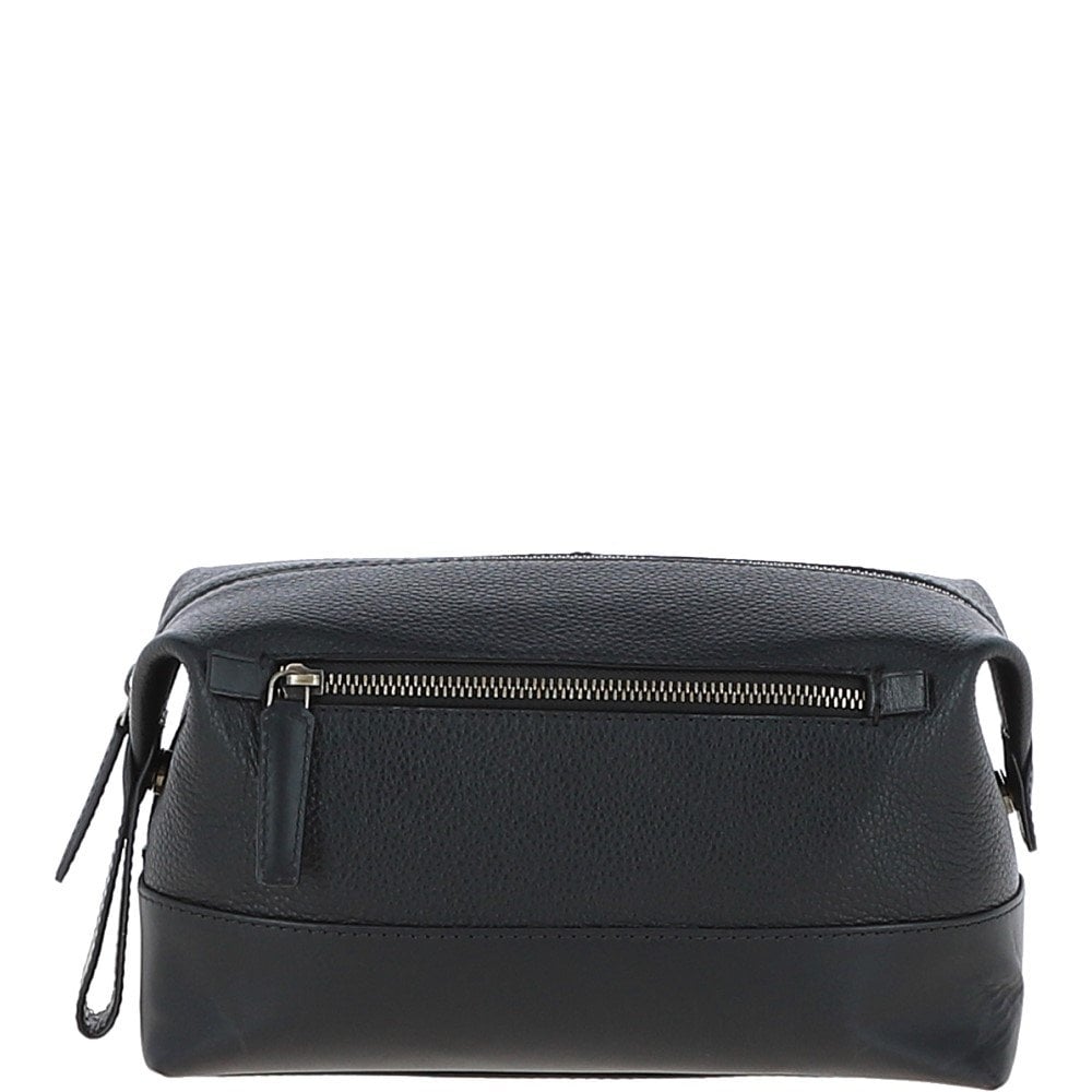 Mens Leather Washbag Black: GB Milo