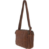 3 Section Vintage Woven Leather Shoulder Bag Taupe: D-71