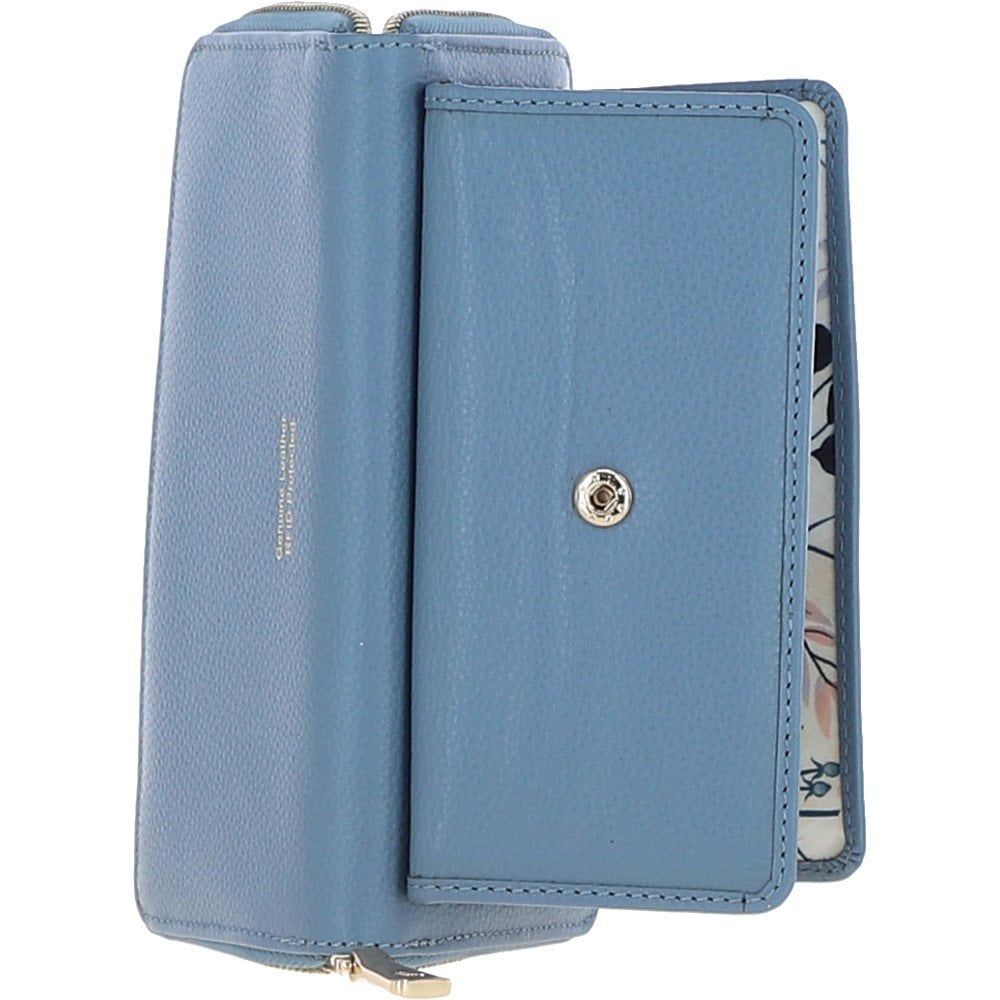 14 Card RFID Protected XL Leather Purse Denim Blue: S2