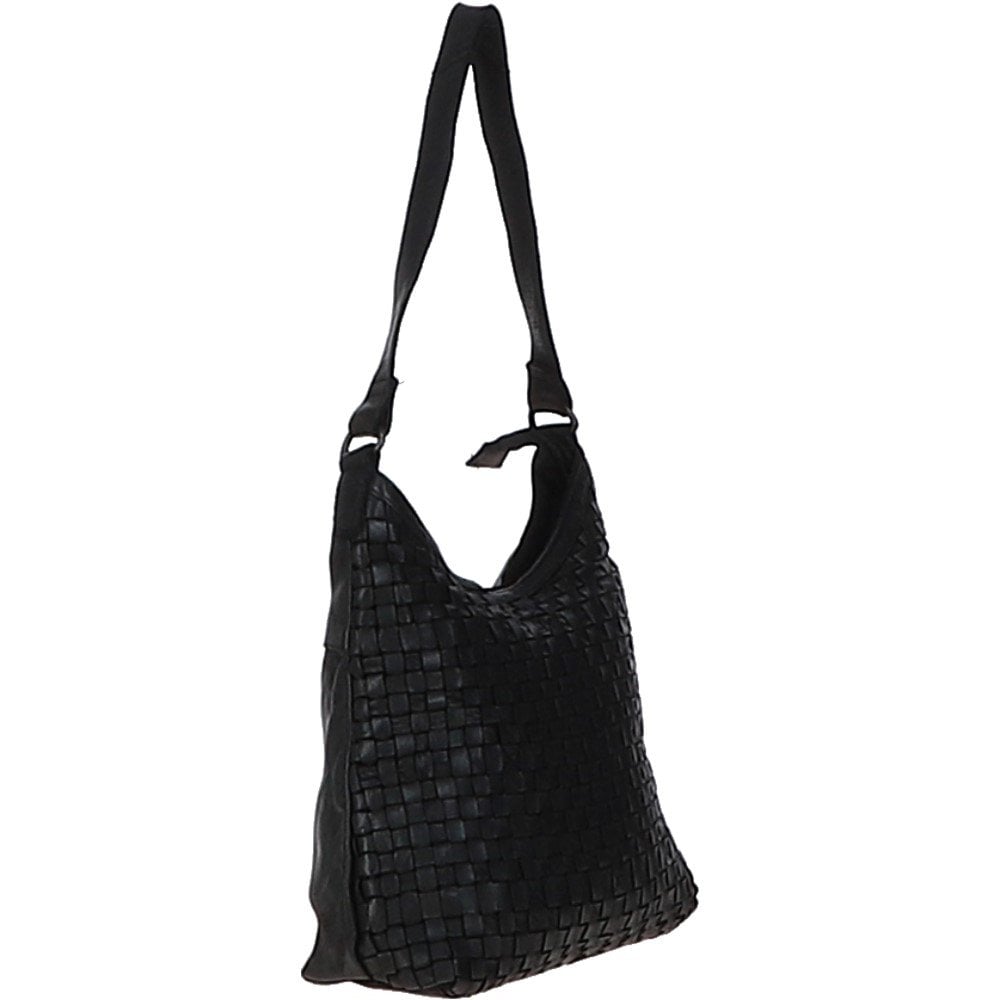 Ashwood Vintage Woven Leather Shoulder Bag Black: D-77
