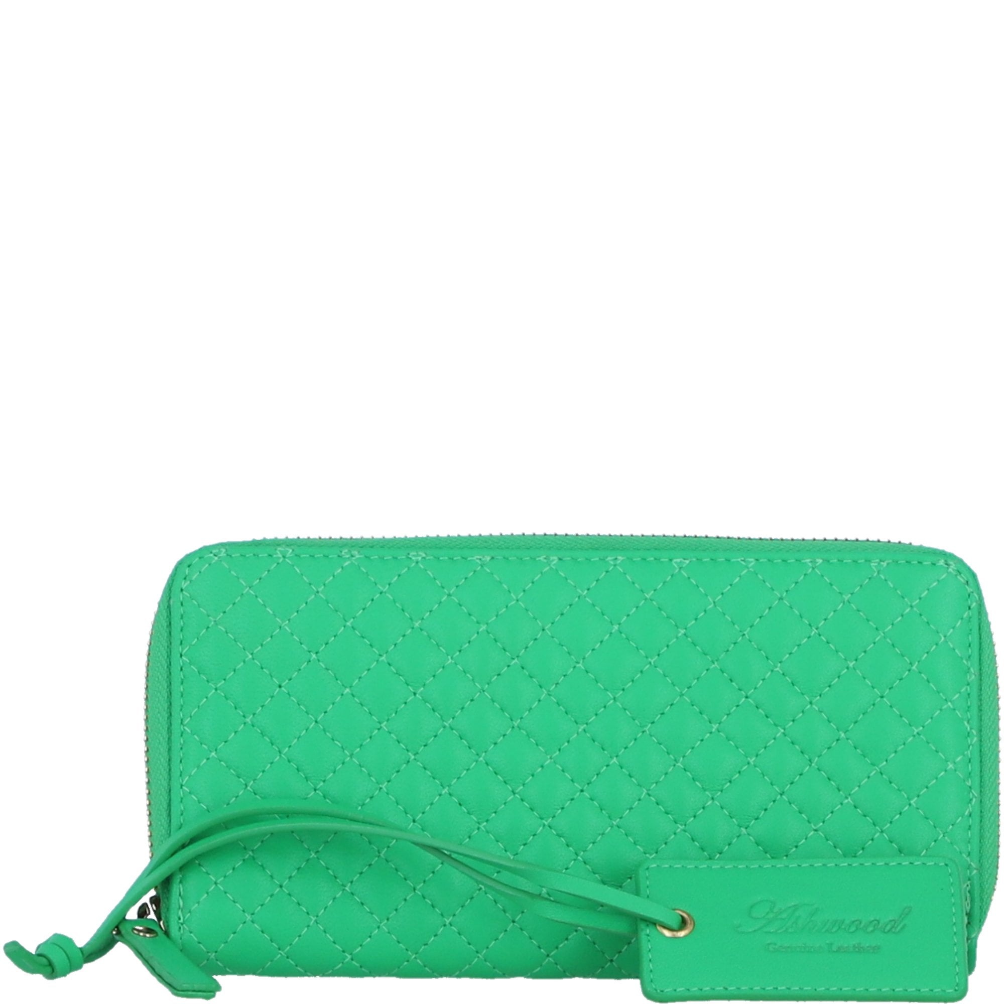 Large Quilted Leather Zip Around Note And Coin Purse Green: QUILTED PURSES
