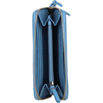 Large Quilted Leather Zip Around Note And Coin Purse Lt Blue: QUILTED PURSES