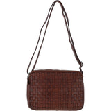 3 Section Vintage Woven Leather Shoulder Bag Cognac: D-71