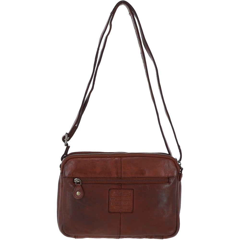 3 Section Vintage Woven Leather Shoulder Bag Cognac: D-71