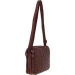 3 Section Vintage Woven Leather Shoulder Bag Cognac: D-71