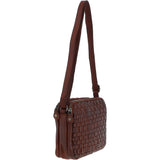 3 Section Vintage Woven Leather Shoulder Bag Cognac: D-71