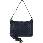 Vintage Woven Leather Shoulder Bag Navy: D-73