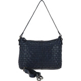 Vintage Woven Leather Shoulder Bag Navy: D-73