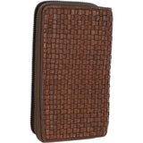 Vintage Woven Leather Zip Around Large 22 Card Coin Note Purse Taupe: D-84