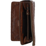 Vintage Woven Leather Zip Around Large 22 Card Coin Note Purse Taupe: D-84