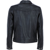 Ashwood Leather Men's Classic Denim Style Button Genuine Leather Trucker Jacket in Black: AWM-Trucker