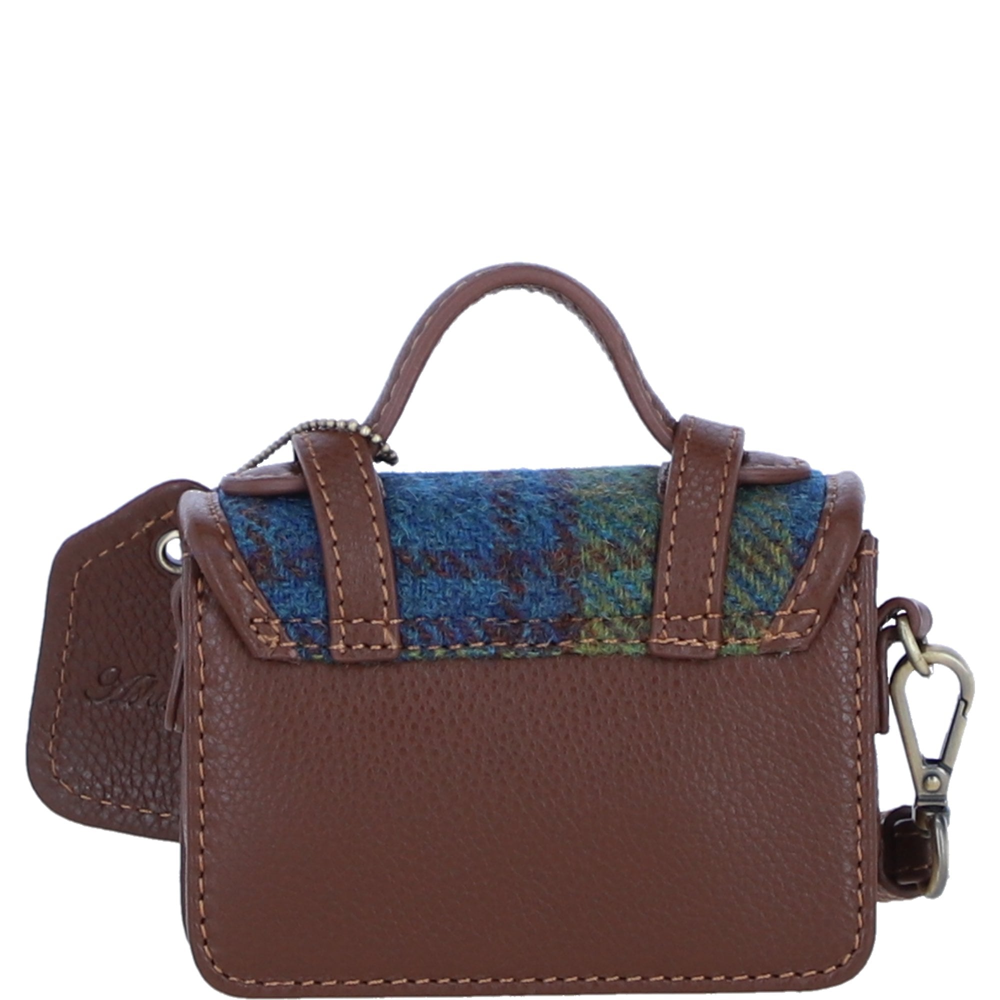 Ashwood Leather & Harris Tweed® Cloth Micro Satchel Bag with Twist Lock Tan/Purple: TW-36-13-TP