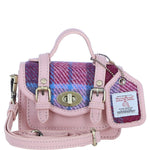 Ashwood Leather & Harris Tweed® Cloth Micro Satchel Bag with Twist Lock Baby Pink/Baby Pink: TW-36-15-BP