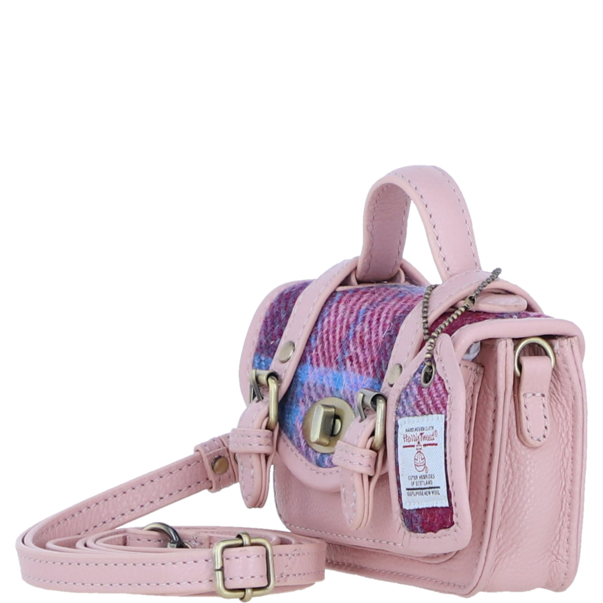 Ashwood Leather & Harris Tweed® Cloth Micro Satchel Bag with Twist Lock Baby Pink/Baby Pink: TW-36-15-BP