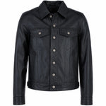 Ashwood Leather Men's Classic Denim Style Button Genuine Leather Trucker Jacket in Black: AWM-Trucker