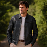 Ashwood's Genuine Leather Regular Fit Jacket with Zip Closure in Black: 79-258